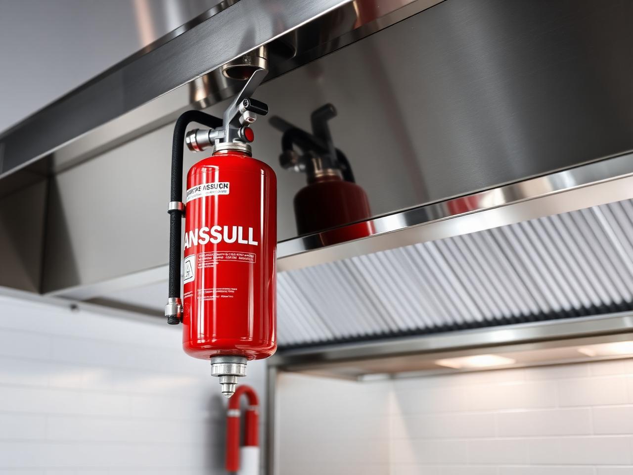 Ansul fire suppression system mounted on commercial hood