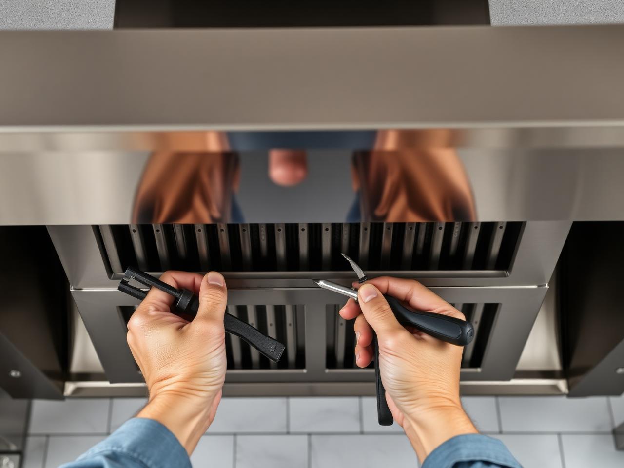 Close-up of commercial exhaust hood repair